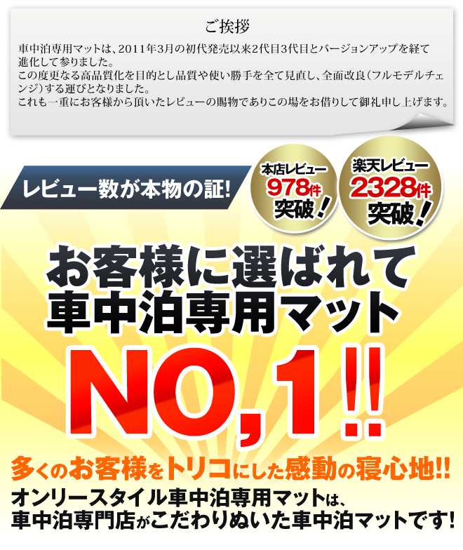 オンリースタイル 車中泊専用マット 標準サイズ 車中泊専門店 オンリースタイル