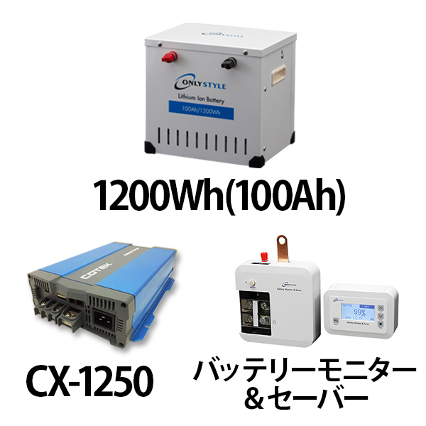 リチウムイオンバッテリー1200Wh（100Ah）＋CX-1250＋バッテリーモニター＆セーバーセット